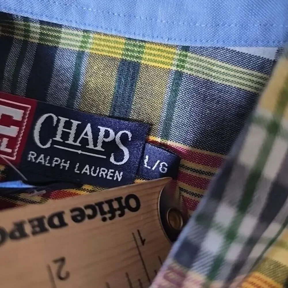 Chaps Ralph Lauren Shirt Mens Large Tartan Plaid Short‎ Sleeve Button Up Casual